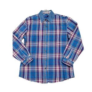 VTG Wrangler Blues Button Up Shirt Women's M Long Sleeve Blue Texas Star Buttons